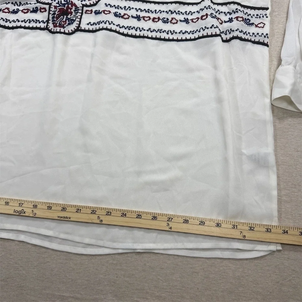 Denim 24/7 Blouse Womens Plus‎ Size 32 White Boho Peasant Tunic Embroidered